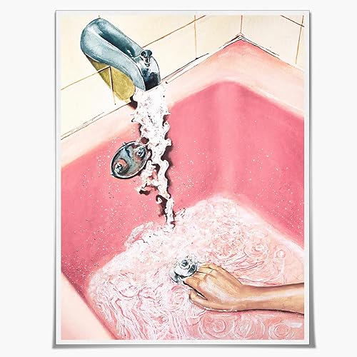 Impresión artística de baño rosa vintage, pintura de acuarela rosa retro, decoración de pared ecléctica, estética moderna femenina para diseño