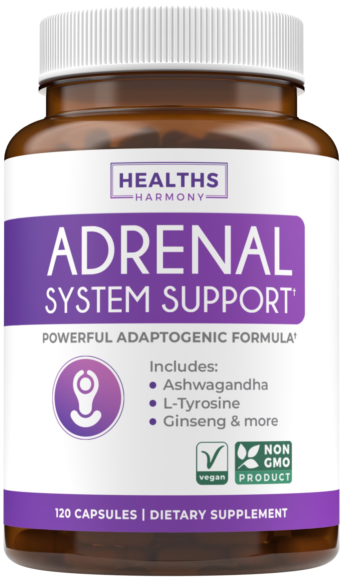 Adrenal Support & Cortisol Manager (Non-GMO) Powerful Adrenal Health with L-Tyrosine & Ashwagandha - Maintain Balanced Cortisol Levels & Stress Relief - Fatigue Supplement - 120 Capsules