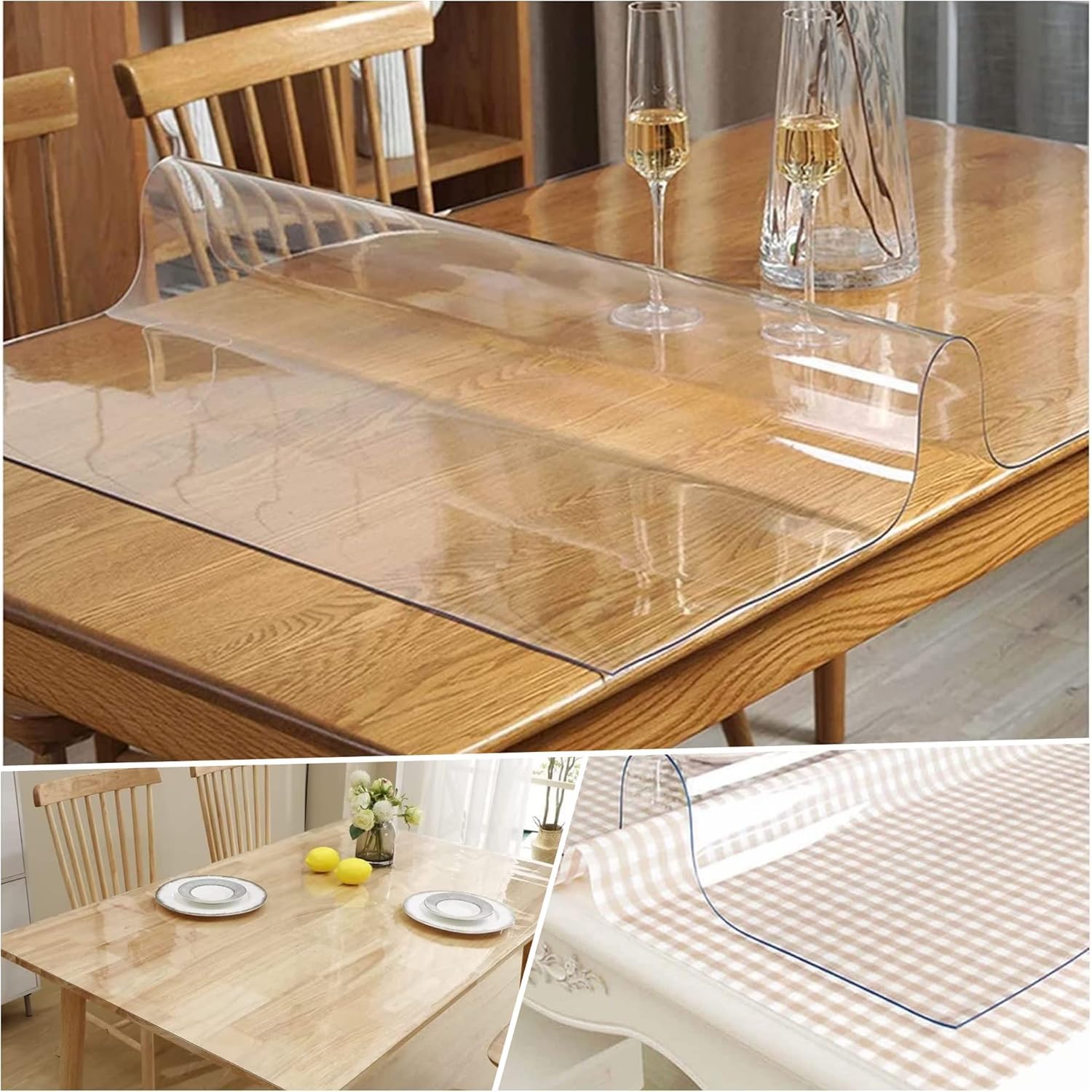 PVC Table Protector Clear Table Cloth Transparent Waterproof PVC Table Cover 1.5mm Thick Wipeable Desk Pad for Dining Room (75 cm Round)