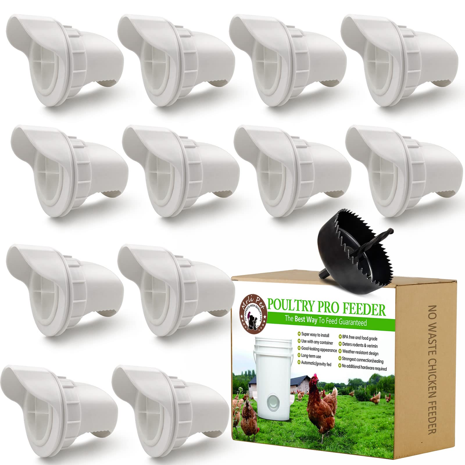 Buy 12 Pack DIY Chicken Feeder No Waste with Chicken Ports Hole Saw