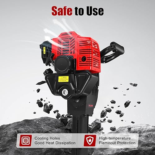 Miniatura 5 de Martillo de demolición a gas de 1900 W 52 CC, rompedor de hormigón, martillo de gasolina de refrigeración por aire de 2 tiempos, herramienta de