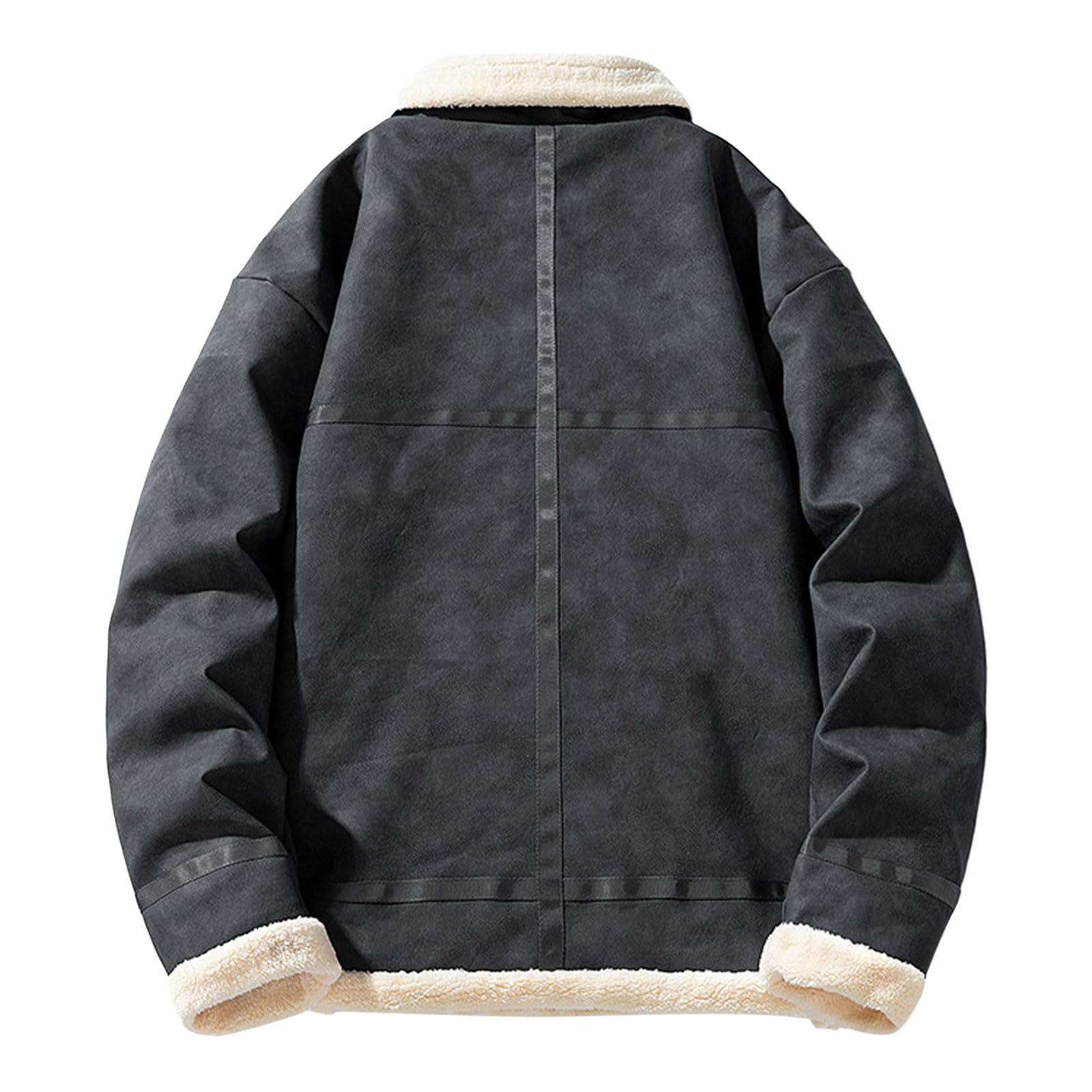 Generisch Chaqueta de piel sintética para hombre, chaqueta de piel sintética, variantes de color, chaqueta de motero, chaqueta de entretiempo, cuello vuelto, abrigo cálido, chaqueta de ante de