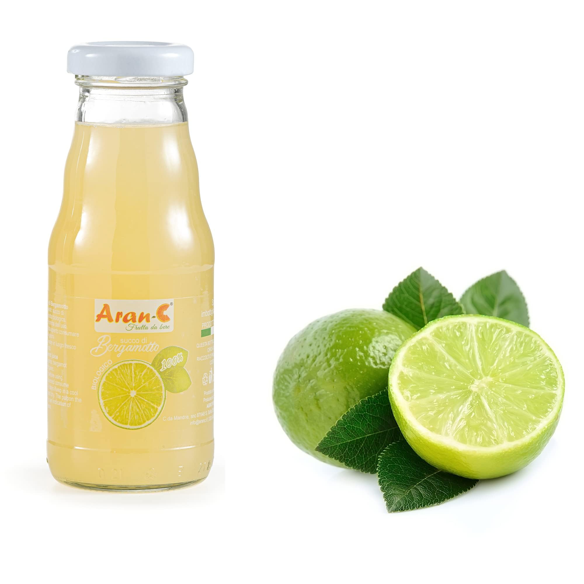 Aran-C – Succo di Bergamotto di Calabria 100% Biologico, Spremuto a Freddo, Ricco di Antiossidanti, Senza Zuccheri Aggiunti – Confezione 12x200ml in Vetro