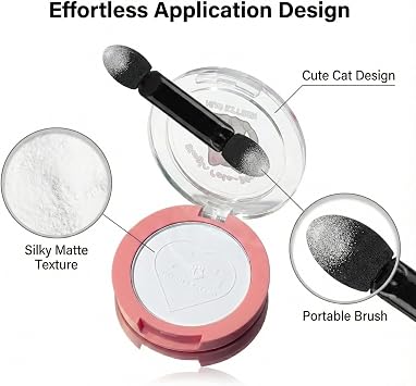 Soft Matte Blue Eyeshadow Powder In Heart Embossed Compact - Portable Pink Case With Mirror & Dual-Ended Applicator For Daytime Eye Brightening & Subtle Dimension, Smooth Velvety Texture For Everyday