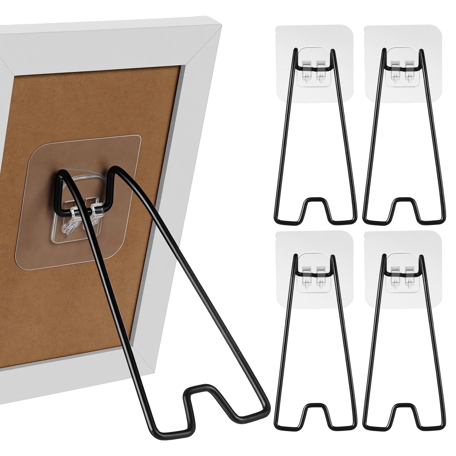 Sorcristy 4 Pcs Picture Frame Stand Adjustable Black Metal Picture Frame Easel Backs Carbon Steel Holder Stands With Self Adhesive Backing Board Photo Back for 5.9 To 10.2 Inch