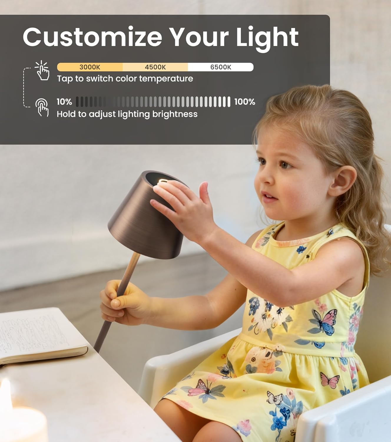 3 Pack Cordless Table Lamp, Portable Battery Operated Lamp with 3 Color Temps and Stepless Dimming, Rechargeable Table Lamp for Dinner, Desk, Cafe, Outdoor (Brushed Mocha)
