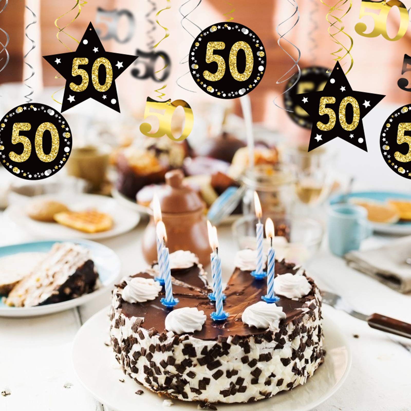 24 Pcs Déco Anniversaire 40 Ans – Guirlandes Spirales Or Argent Noir + Cartes Happy Birthday Homme