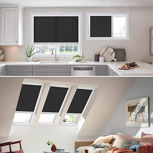 Miniatura 2 de MiLin Persianas celulares sin cordones para ventanas de techo, planos, diseño actualizado, muy fácil de instalar (filtro de luz, negro)