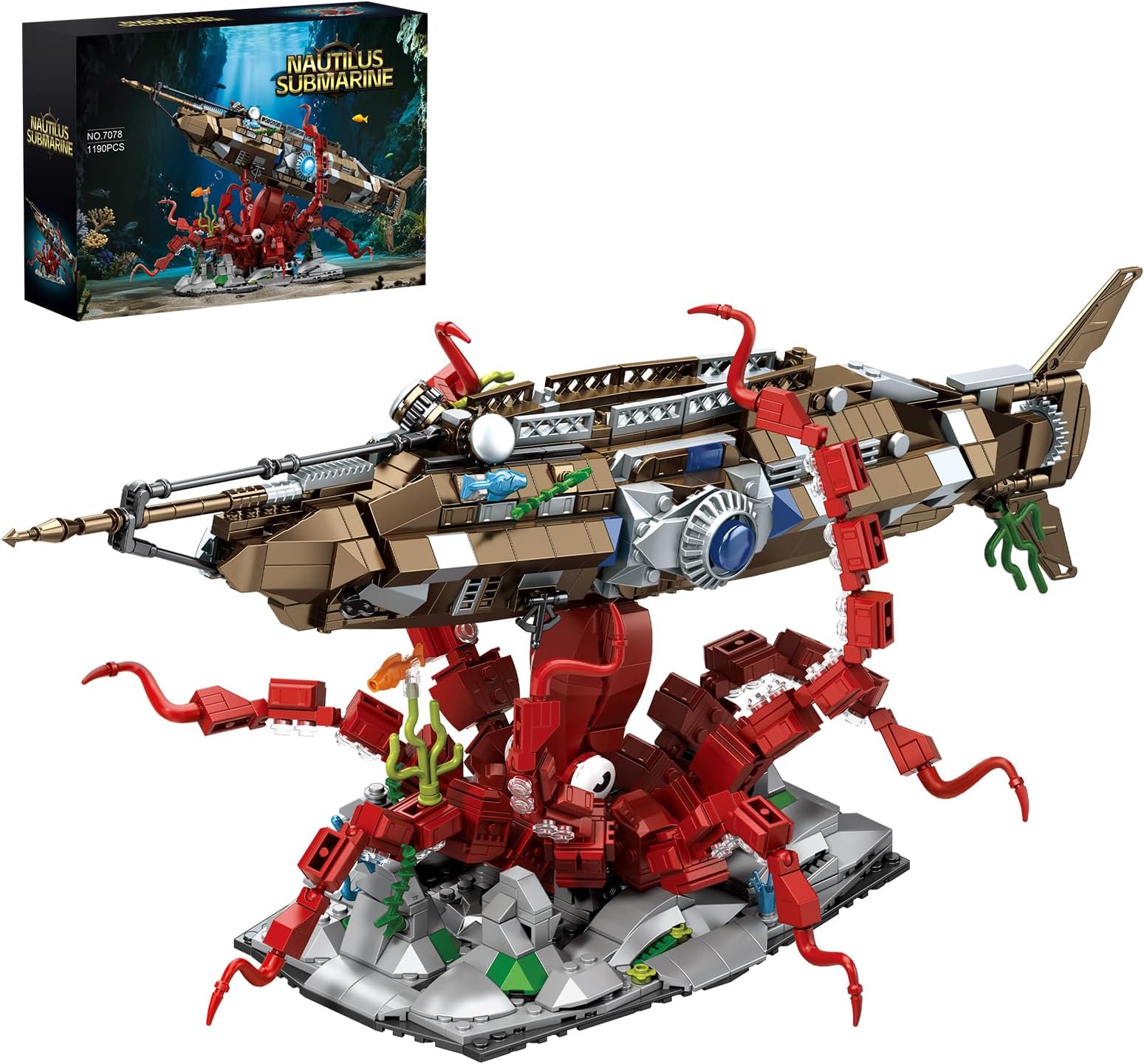 Underwater Submarine Model Building Sets for Adults - Octopus Attack Theme Building Blocks Kit, Challenging Construction, Ideal Octopus Gifts for Hobbyists and Collectors.