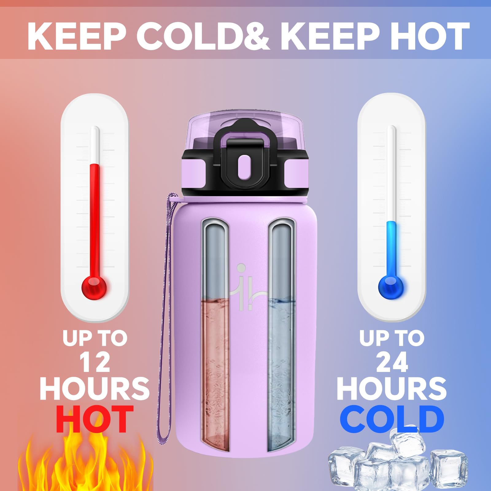 Mujigaga Borraccia Termica - 500 ml - Borraccia Acciaio Inox - Borracia con Cannuccia - Senza Perdite- Borracce Bambini - Mantiene Caldo per 12 Ore/Freddo 24 Ore, Termos per Campeggio, Uffici, Scuole - 5