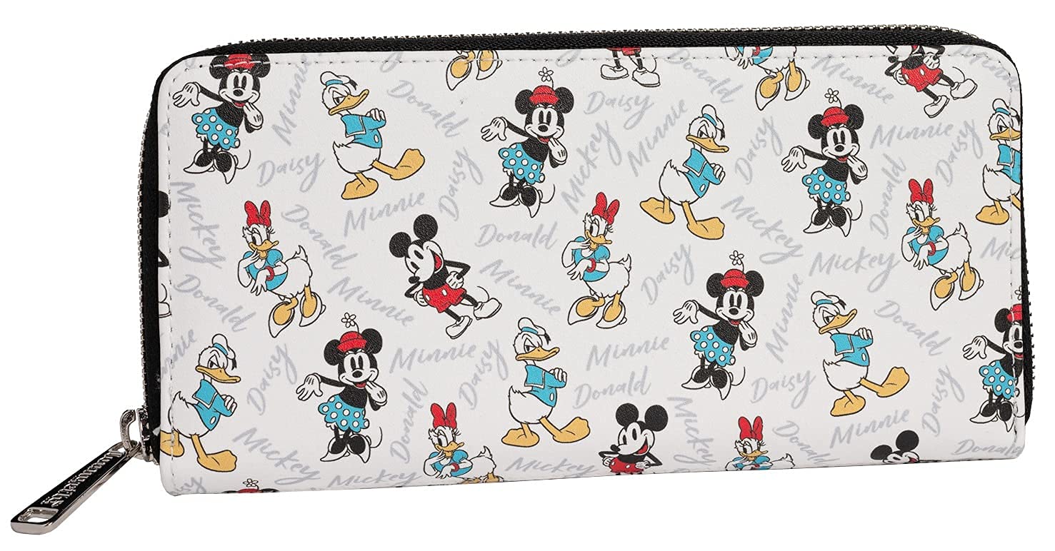 Loungefly Disney Wallet Mickey Minnie Mouse Daisy Donald Duck Zip Clutch White