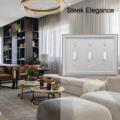 Vista 87 de Adler - Cubierta cuádruple para interruptor de luz decorativa Adler, placa de pared de metal, paquete de 2 unidades, níquel cepillado de 4