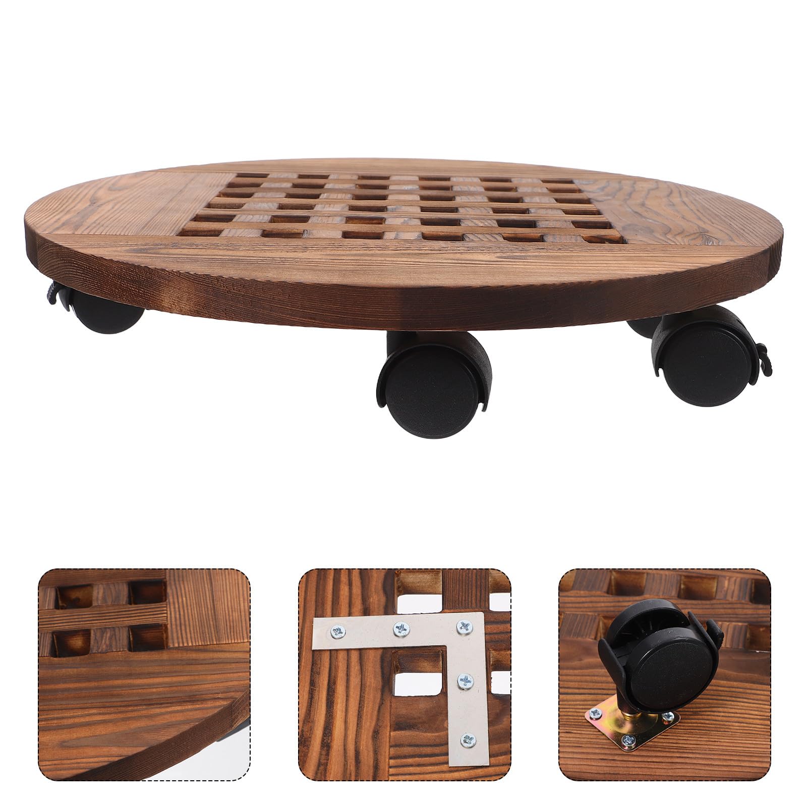 GALPADA Support à Plantes à Roulettes Base Circulaire 40 CM et Chariot en Bois pour Pots Ronds pour Intérieur et Extérieur