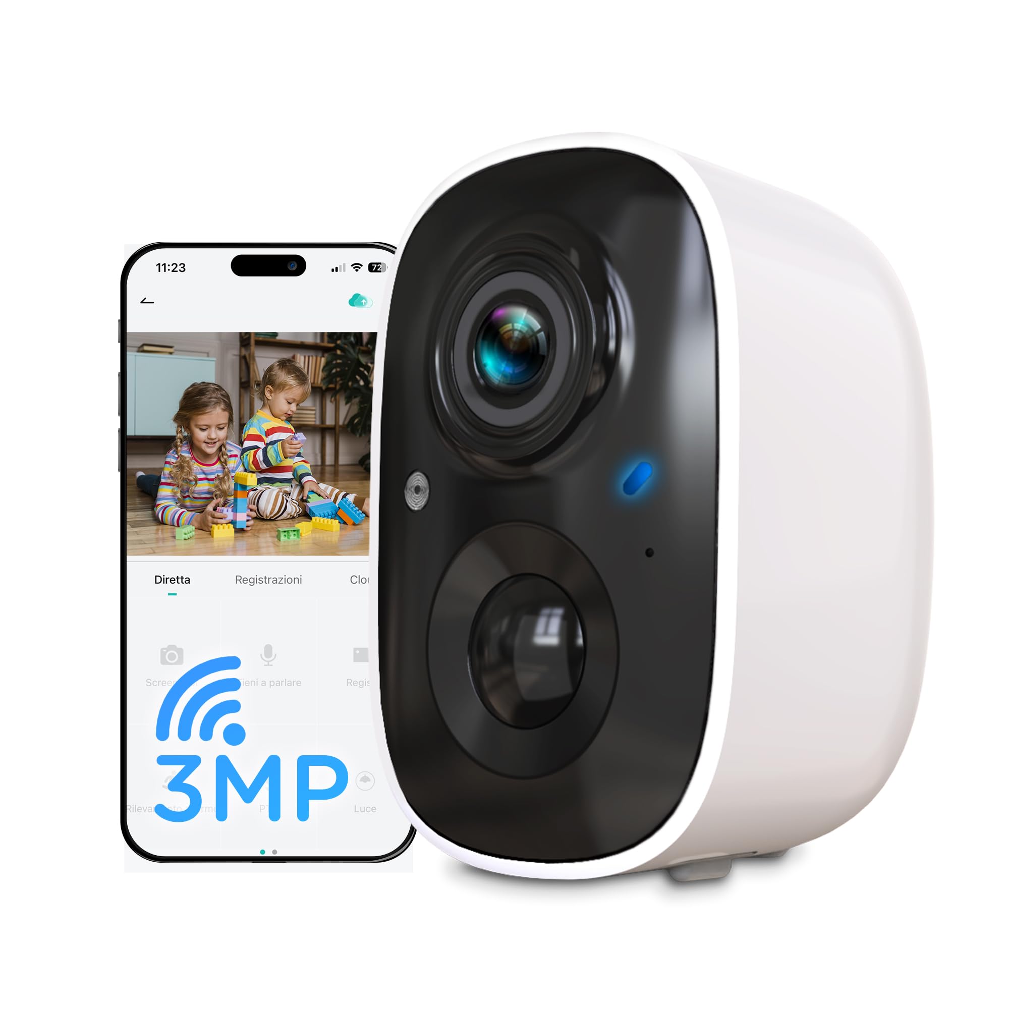 Atlantis Volta Pro Telecamera Wi-Fi 3MP a batteria, senza fili IP65 | Visione IR/LED, audio 2 vie, PIR movimento, MicroSD, app, notifiche push e cloud, cod. A16-VL82