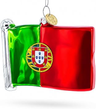 Waving Flag of Portugal Glass Christmas Ornament