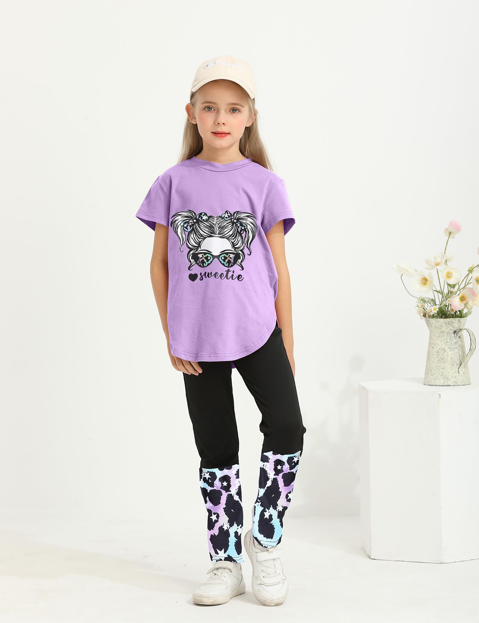 Conjunto de 2 piezas de pantalones de verano de manga corta y leggings largos de camuflaje, 6-14T