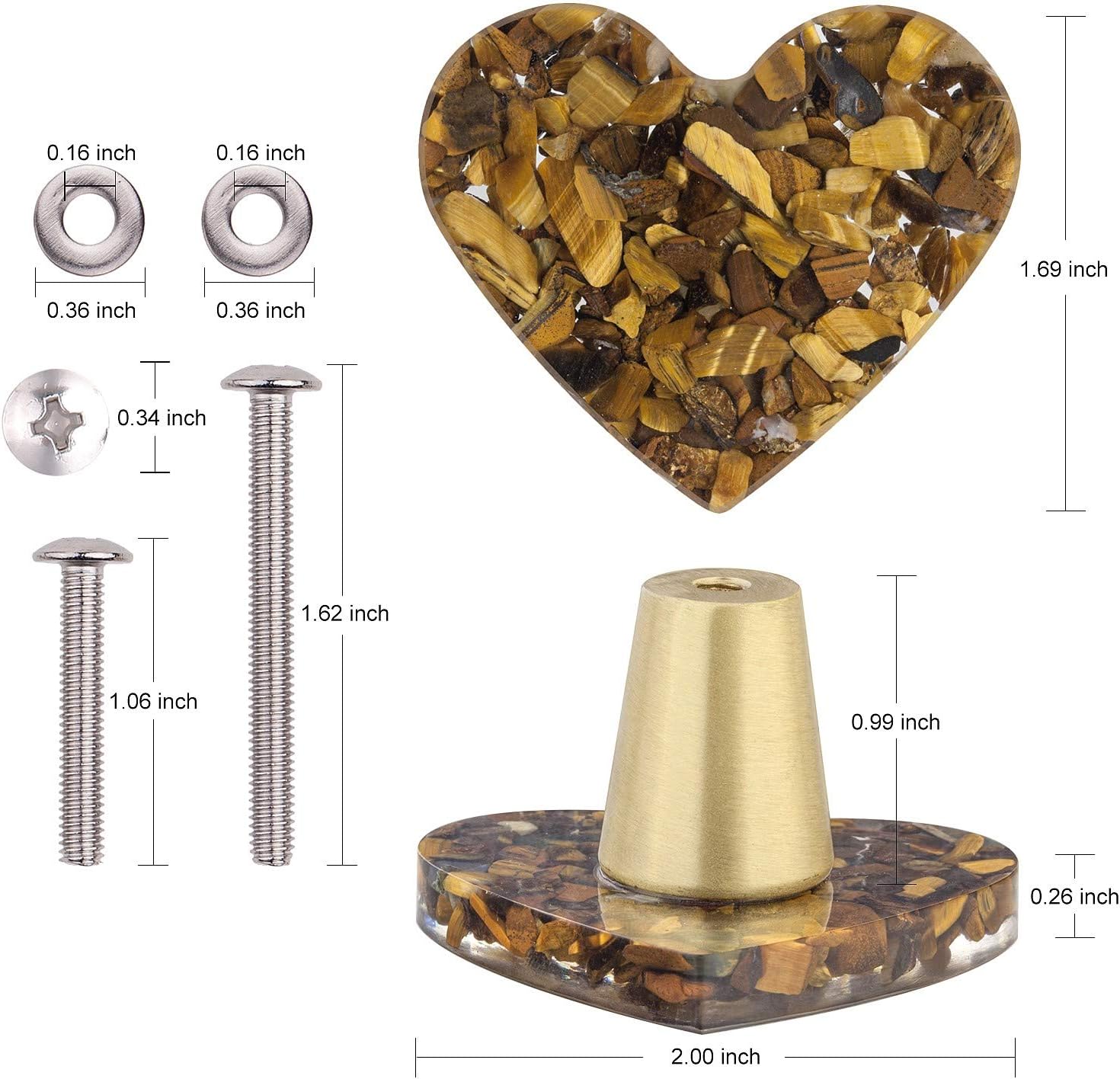 Amogeeli Tiger's Eye Stone Resin Brass Cabinet Decorative Knobs Locker Drawer Pull Handles Pack of 4
