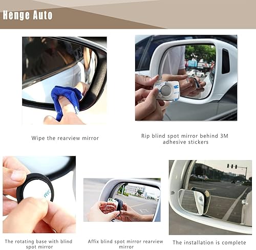 Miniatura 5 de Henge Auto Espejo de punto ciego para automóvil diseño giratorio convexo sin marco espejo retrovisor con gran angular ajustable palo para furgonetas