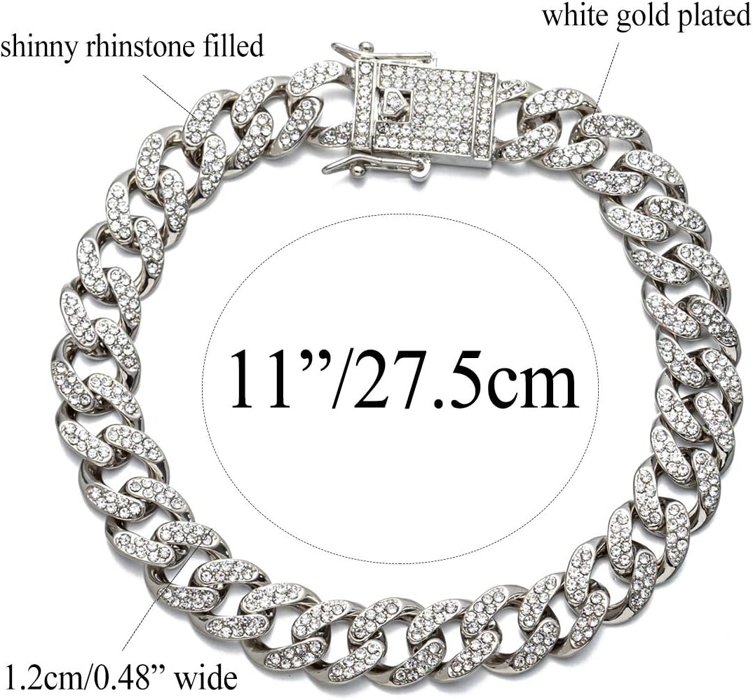 Cuban Link Chain Bracelet Anklet for Women Men, 18K Gold/White Gold Plated Iced Out Rhinestones Filled Punk Hip-hop Ankle Bracelets - Image 2