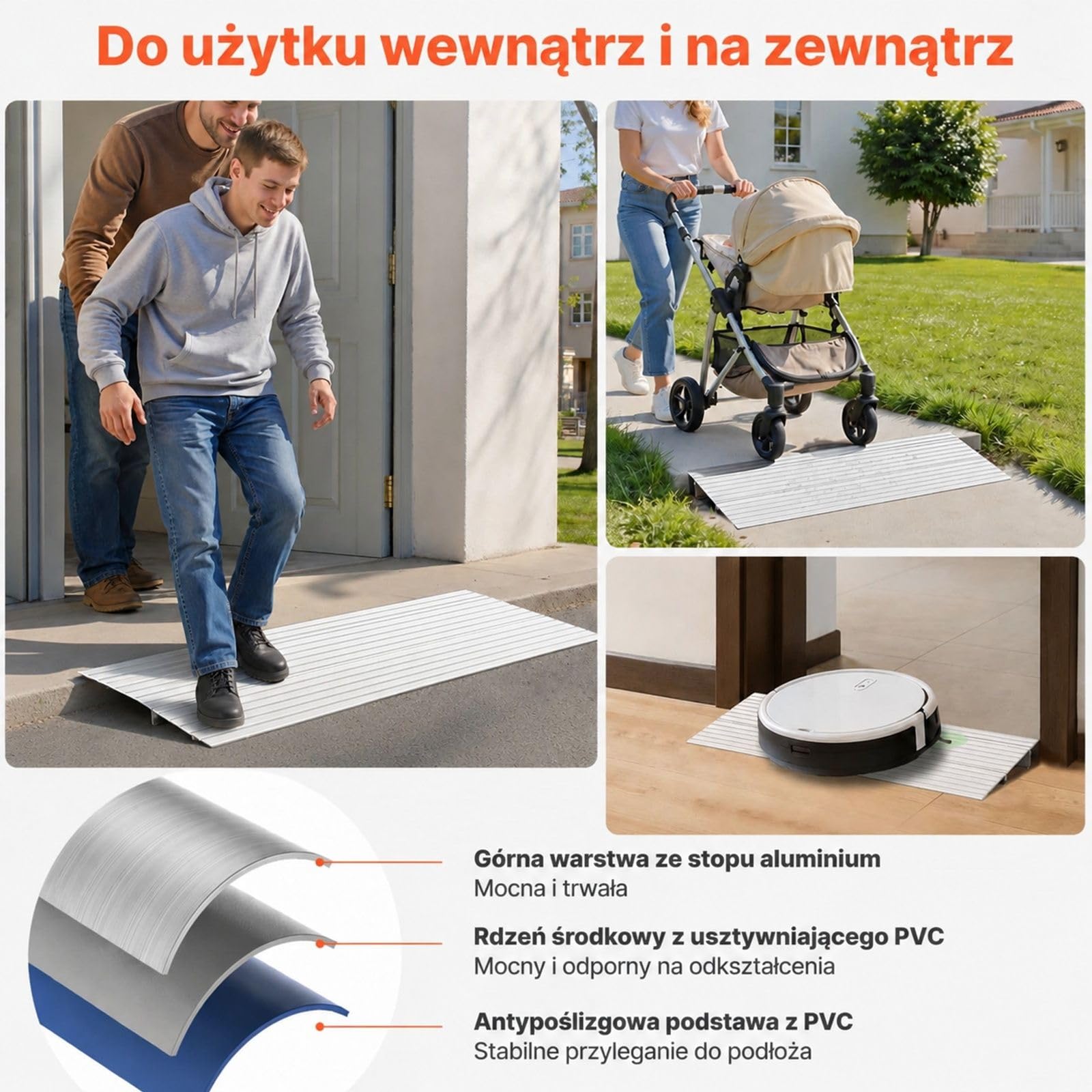 Rampa progowa ze stopu aluminium do wejścia domowego, stopni, ów, rowerów i trójkołowców