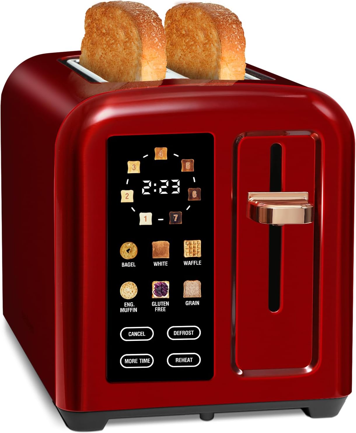 SEEDEEM Toaster 2 Slice, Touch Control Stainless Toaster LCD Display, 50% Faster Heating Speed, 1.4” Wide Slots, More Timer Functions, Removable Crumb Tray, 1350W, Dark Cherry SEEDEEM Toaster 2 Slice, Touch Control Stainless Toaster LCD Display, 50% Faster Heating Speed, 1.4” Wide Slots, More Timer Functions, Removable Crumb Tray, 1350W, Dark Cherry