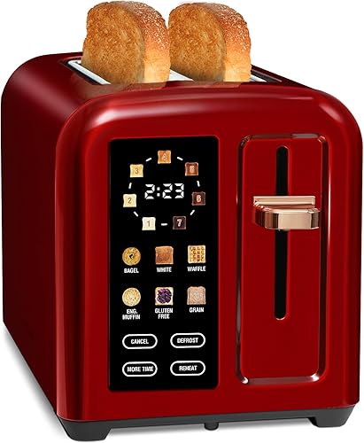 Miniatura 9 de SEEDEEM Tostadora de 2 rebanadas, pantalla LCD de tostadora de acero inoxidable con control táctil, velocidad de calentamiento 50% más rápida,