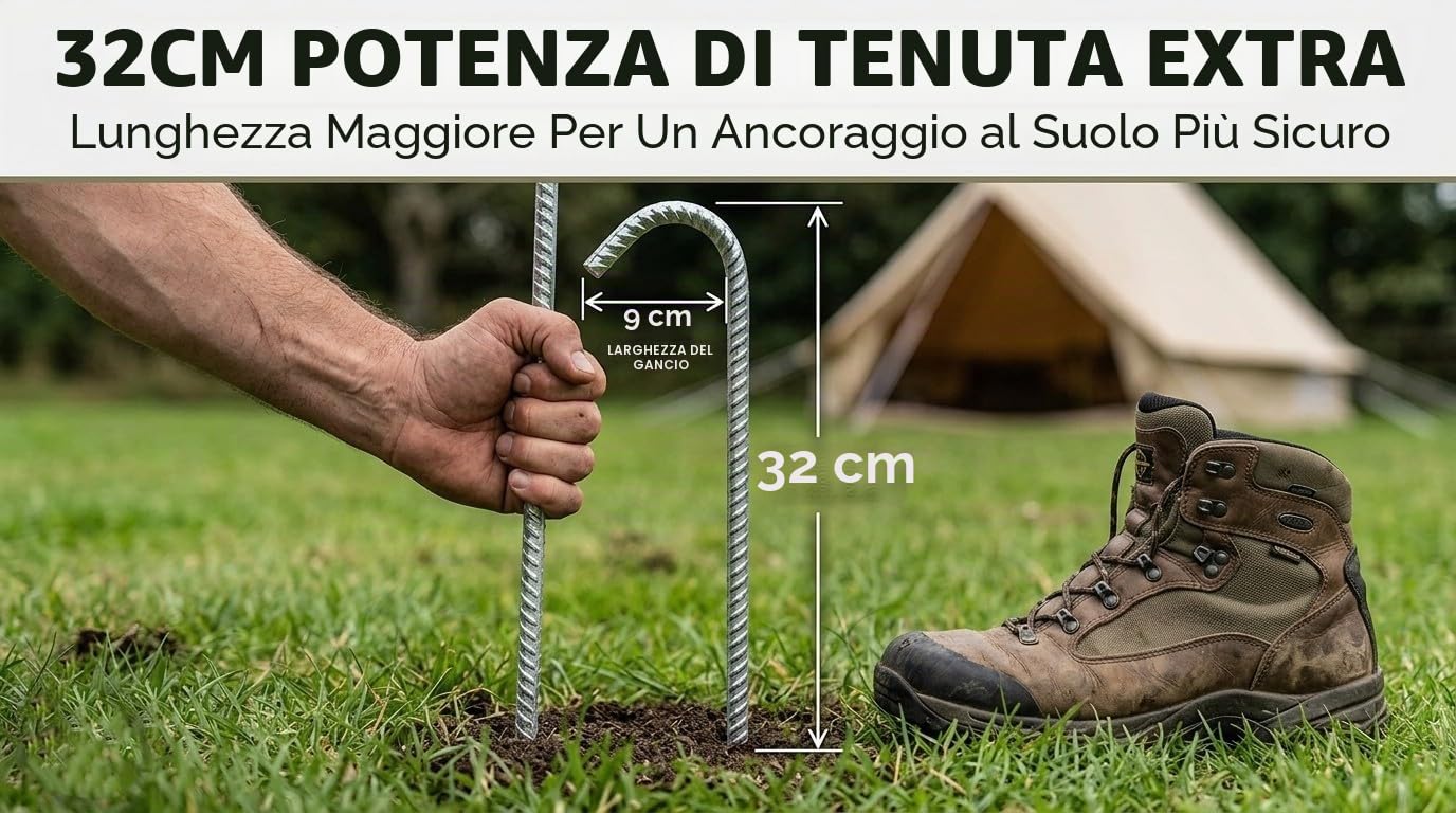 Picchetti per tenda zincati resistenti (zincati, 64 pezzi)