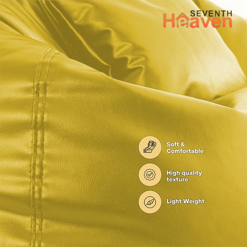Image of Seventh Heaven 4XL Bean Bag Cover with Footrest and Cushion (Without Beans) | Premium Scratch Resistant Leatherette | (Leatherette Fabric - Yellow)