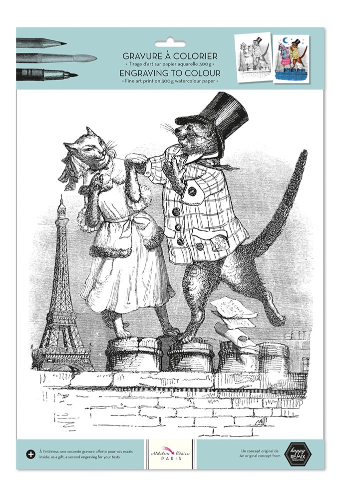 Alibabette Editions Engravings to Colour Les Chats de Paris 15.75 x 11.8 300g Watercolor Paper + 100g Drawing Paper(COL4003)