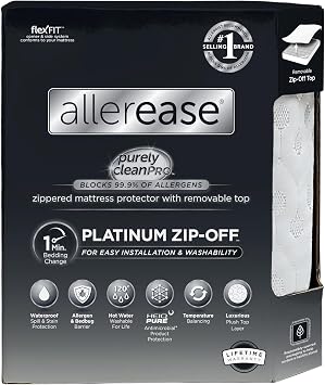 AllerEase Platinum Zip-Off Top Waterproof Mattress Protector Full Size 360 Degree Zipper Allergen Barrier Temperature Balancing Luxurious Plush Top Separately Machine Washable Mattress Cover White