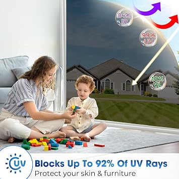 Coavas One Way Privacy Window Film Daytime Mirror Reflective Window Tint for Home Heat UV Sun Blocking Anti-Glare Covering See Out Not in Static Cling Removable for Bedroom,Black-Silver, 17.5x78.7 in