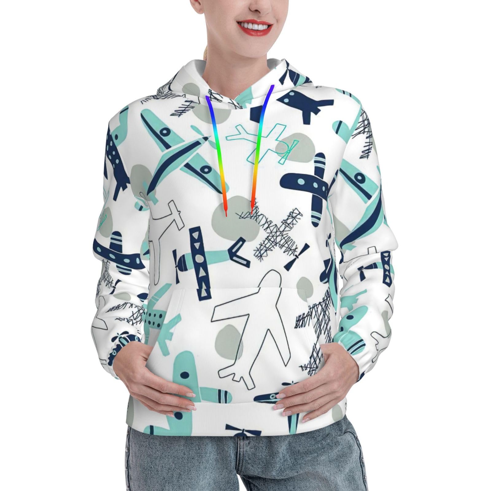 Sweat à capuche graphique imprimé avion pull ajusté femme - 8