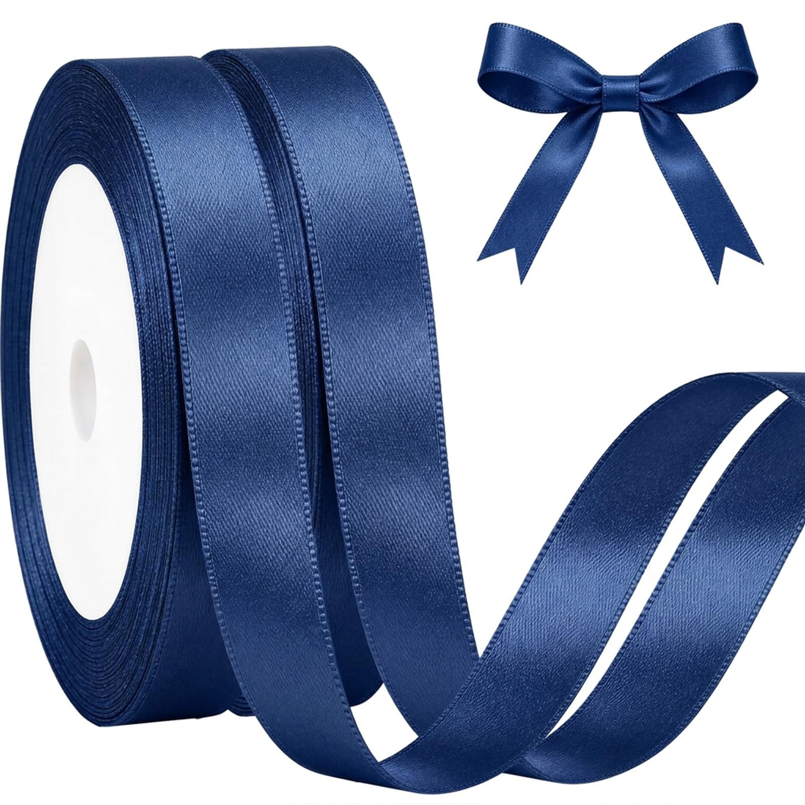 JEKUGOT 2 Rolls Navy Blue Ribbon, 20mm x 22m Satin Ribbons Fabric, Navy Blue Present Ribbon for Gift Wrapping, DIY Crafts, Wedding Party, Cake, Florist Car Decoration