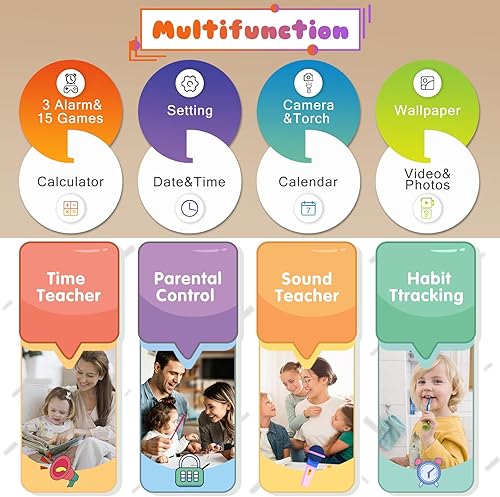Miniatura 2 de Kids Games - Reloj inteligente para niños y niñas, 15 juegos, 8 historias de audio, cámara de historias, reproductor de música, video, alarma de