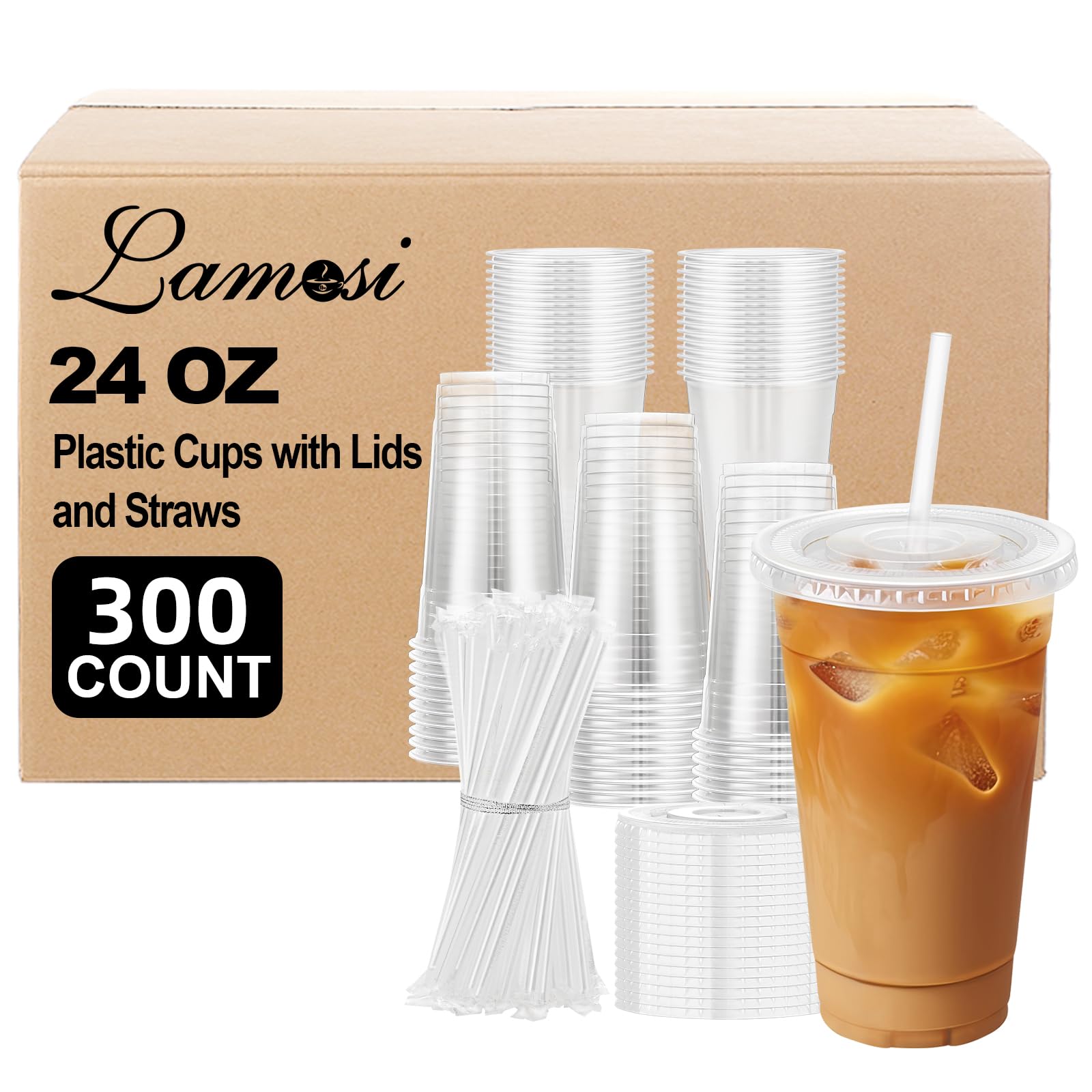 Lamosi 100 Pack 20 oz Plastic Coffee Cups with Lids, Disposable Clear Cups — Amazon image 11