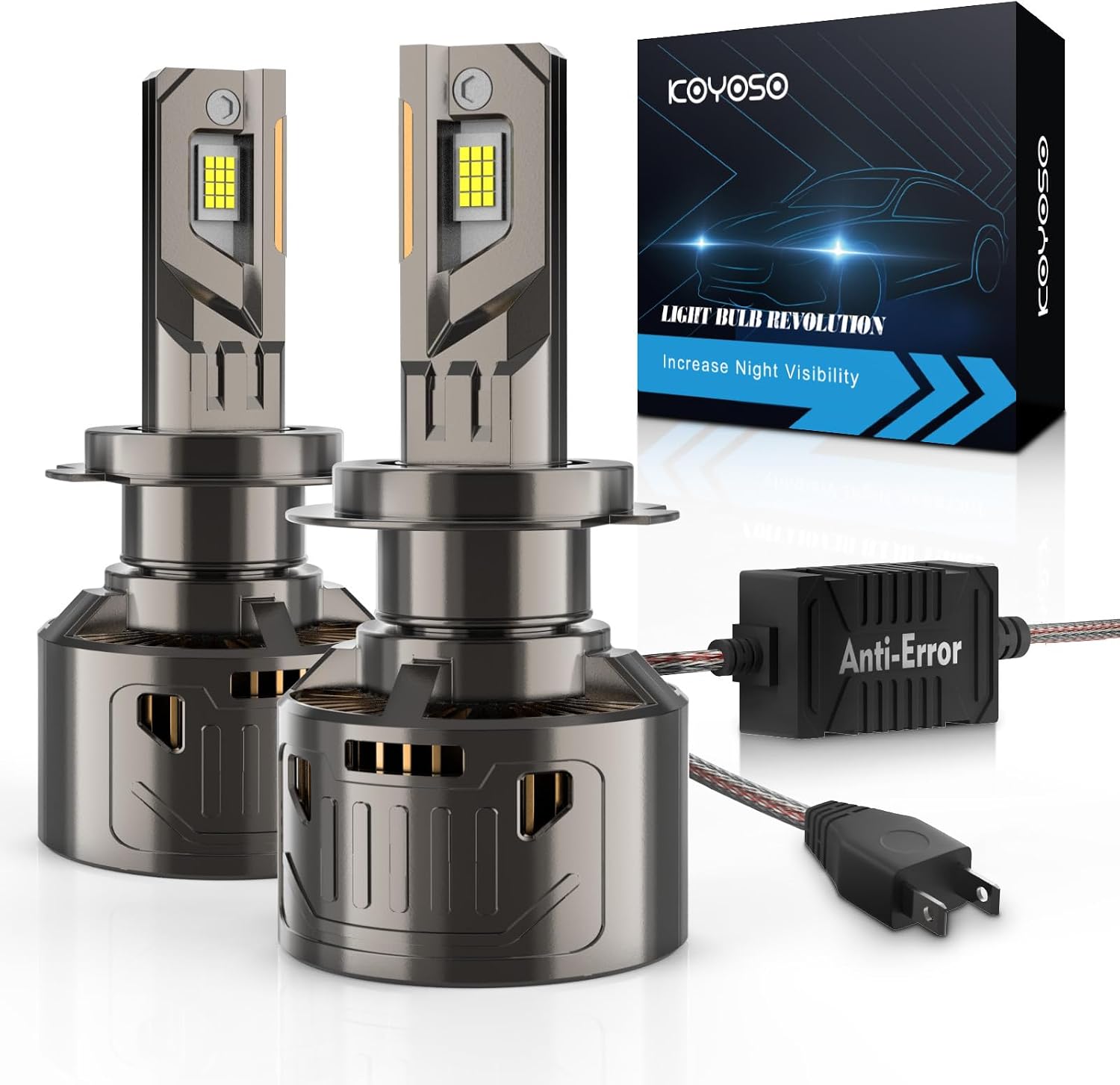 KOYOSO Ampoules H7 LED 200W 36000LM Anti-Erreur CANBUS – Super Lumineuses 600% Plus Clair, Blanc Froid, Plug & Play Pour Voiture 12V