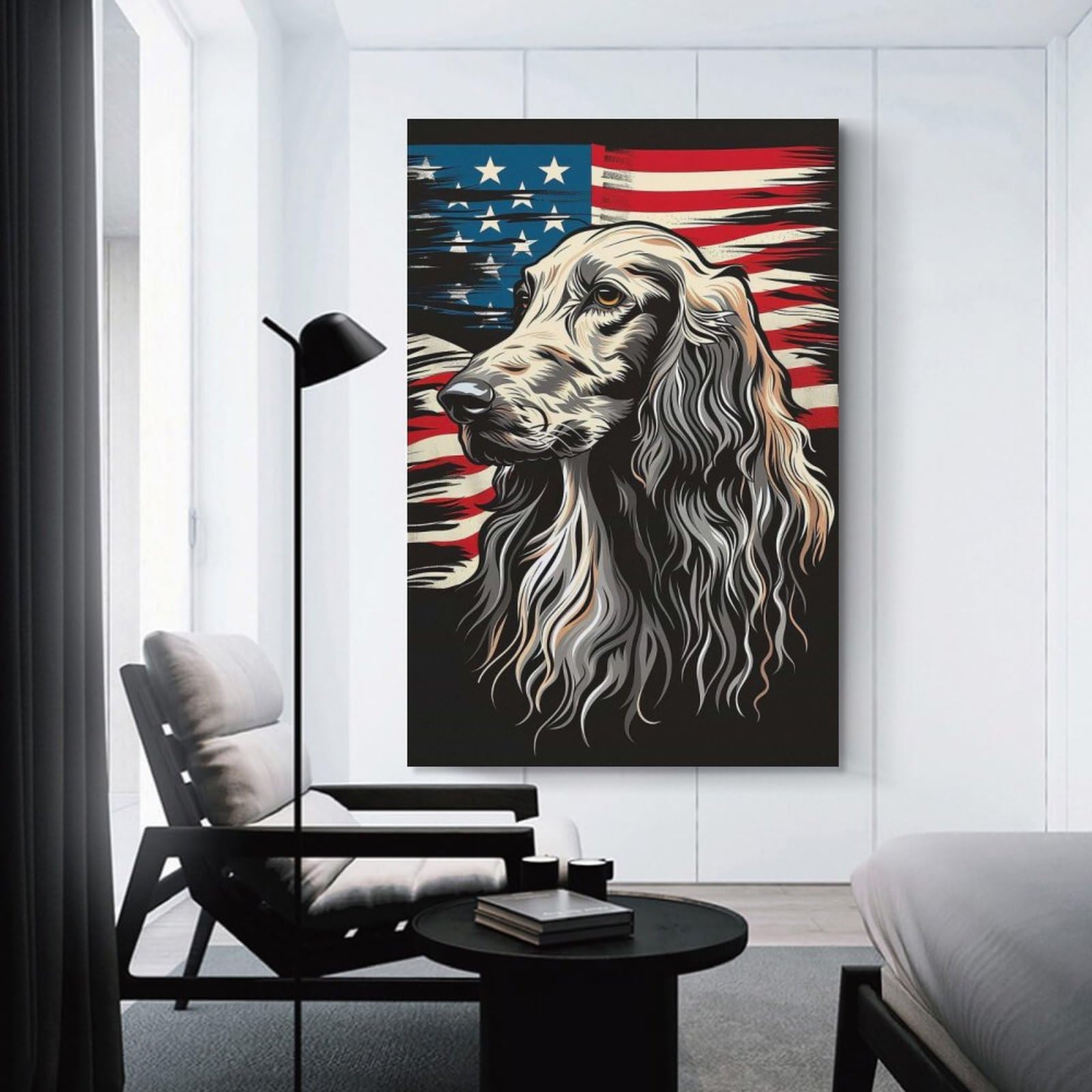 Junmoney Decorative Wall Artwork Afghan Hound American Flag, 08x12inch(20x30cm), for Calm Bedrooms, Home Corners Or Flats, An Easy Wall Refresh for Bedrooms
