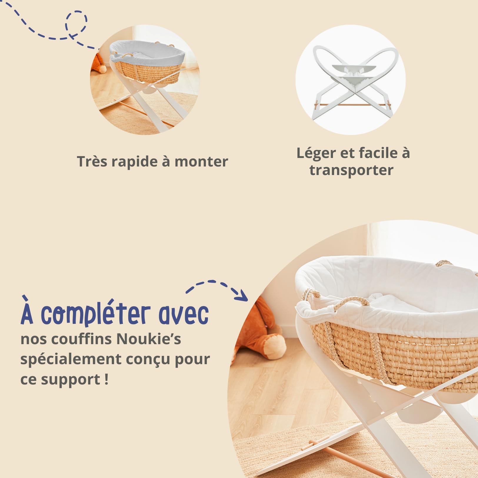 Noukie's - Supporto per culla in legno dipinto, colore: bianco