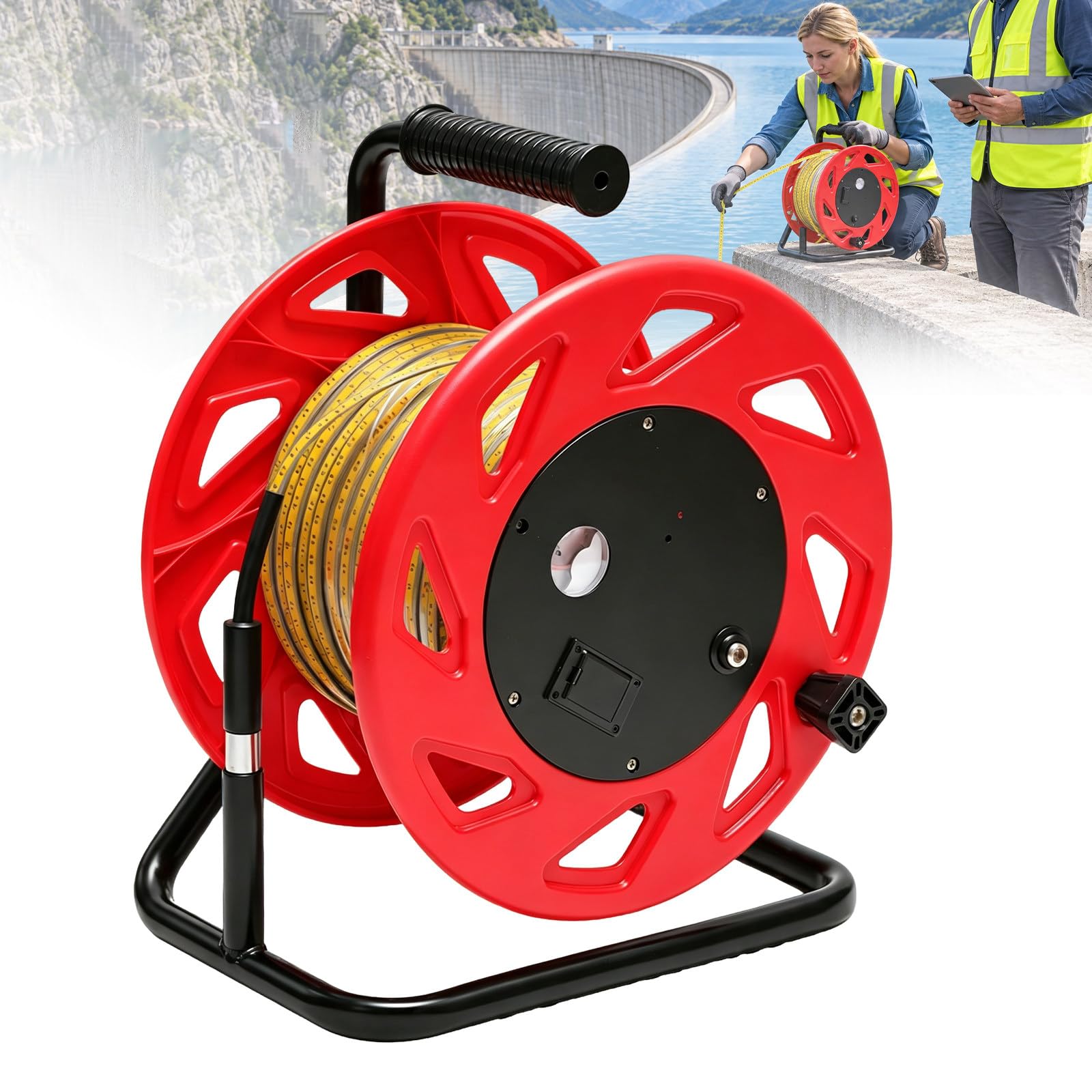 Medidor Nivel Agua Pozo Profesional con Sonda Acero Inoxidable 316, Cinta Acero Recubierta PE, Alarma LED y Sonora para Pozos, Perforaciones y Depósitos 50m-164ft