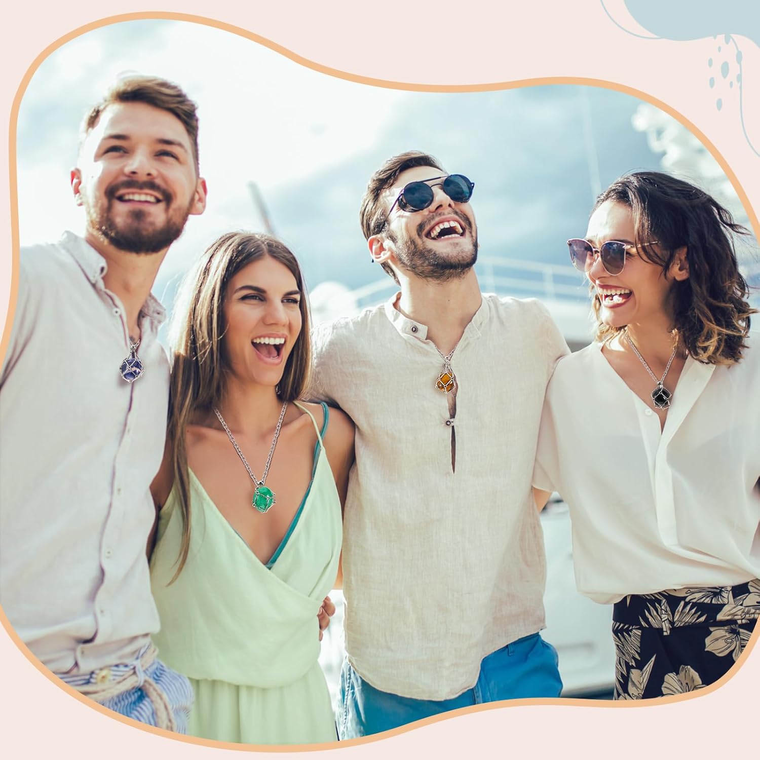 Tondiamo 3 Pcs Adjustable Crystal Necklace Holder, Titanium Alloy Empty Stone Cage Cord Necklace,Boho Fish Netted Pendants for Women Men Quartz Gemstone Craft DIY Jewelry Making, 3 Sizes - Image 4