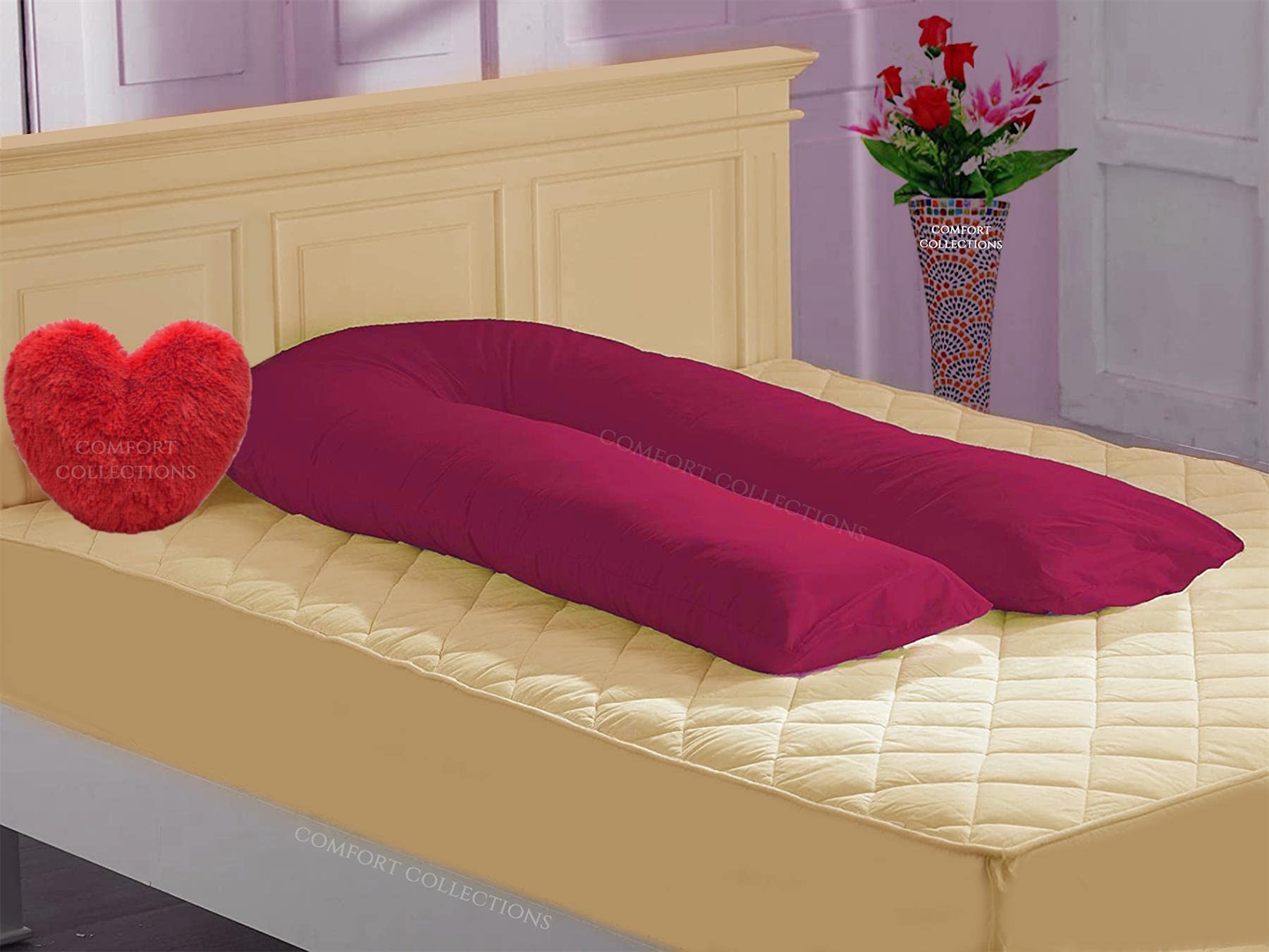 12FT U Shaped Pillow Case Cover Maternity Nursing Pregnancy Giant Bolster Full Body Pillow Case Cover COLOUR WINE