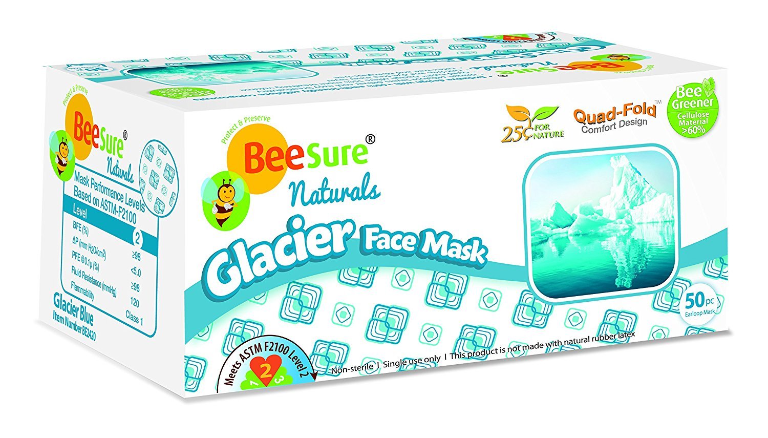 Amazon.com: BeeSure Naturals Face Mask Glacier Blue (ASTM Level 2) :  Industrial & Scientific