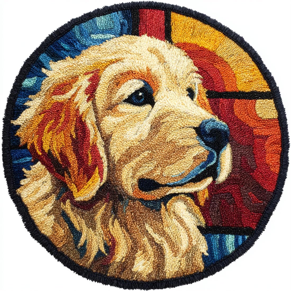 Rqwybcaxn DIY Latch Hook Rug Kit for the Elderly Animal Crochet Starter Kit Golden Retriever Portrait 100x100cm Round Tapestry with Crochet Hook Hallway Craft Gift