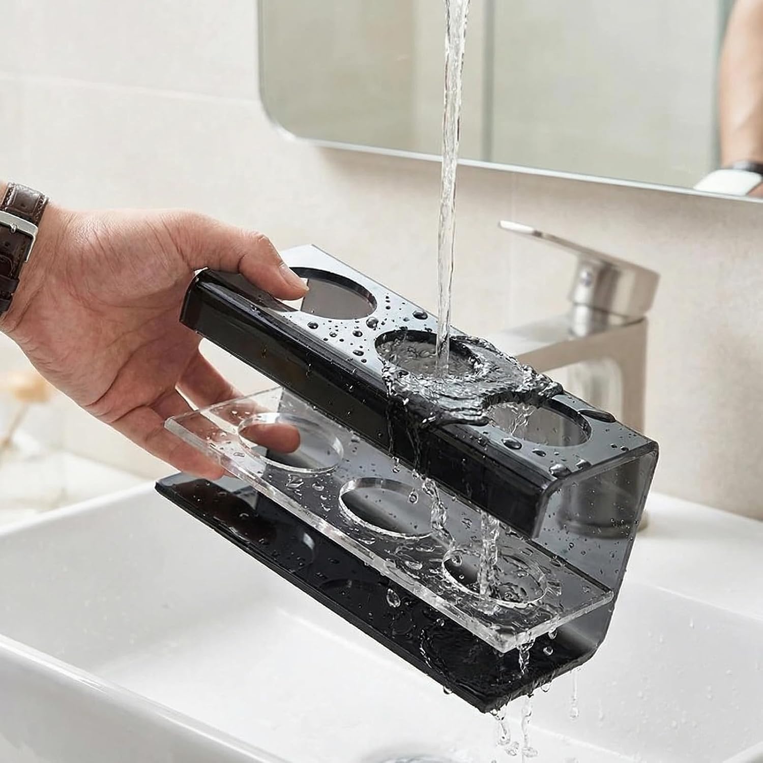 3 Slots Acrylic Electric Toothbrush Holders for Bathrooms(Black)