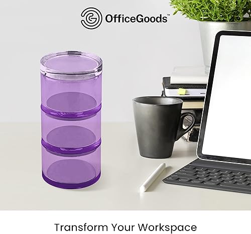 Miniatura 6 de OfficeGoods Organizador de acrílico apilable de 3 niveles con base plateada, organizador de escritorio funcional y elegante para oficina o hogar,