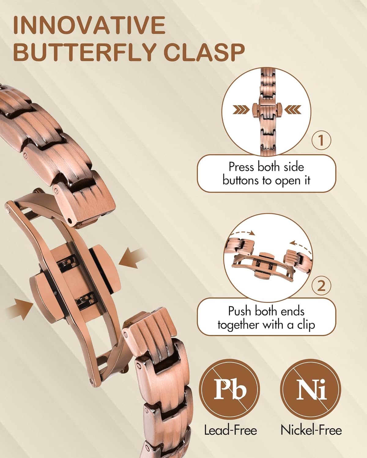 Feraco Pure Copper Bracelets & Anklet for Women, 5X Ultra Strength Magnetic Bracelet with 5000 Gauss Neodymium Magnets & Upgraded Butterfly Clasp, Adjustable Jewelry Gift