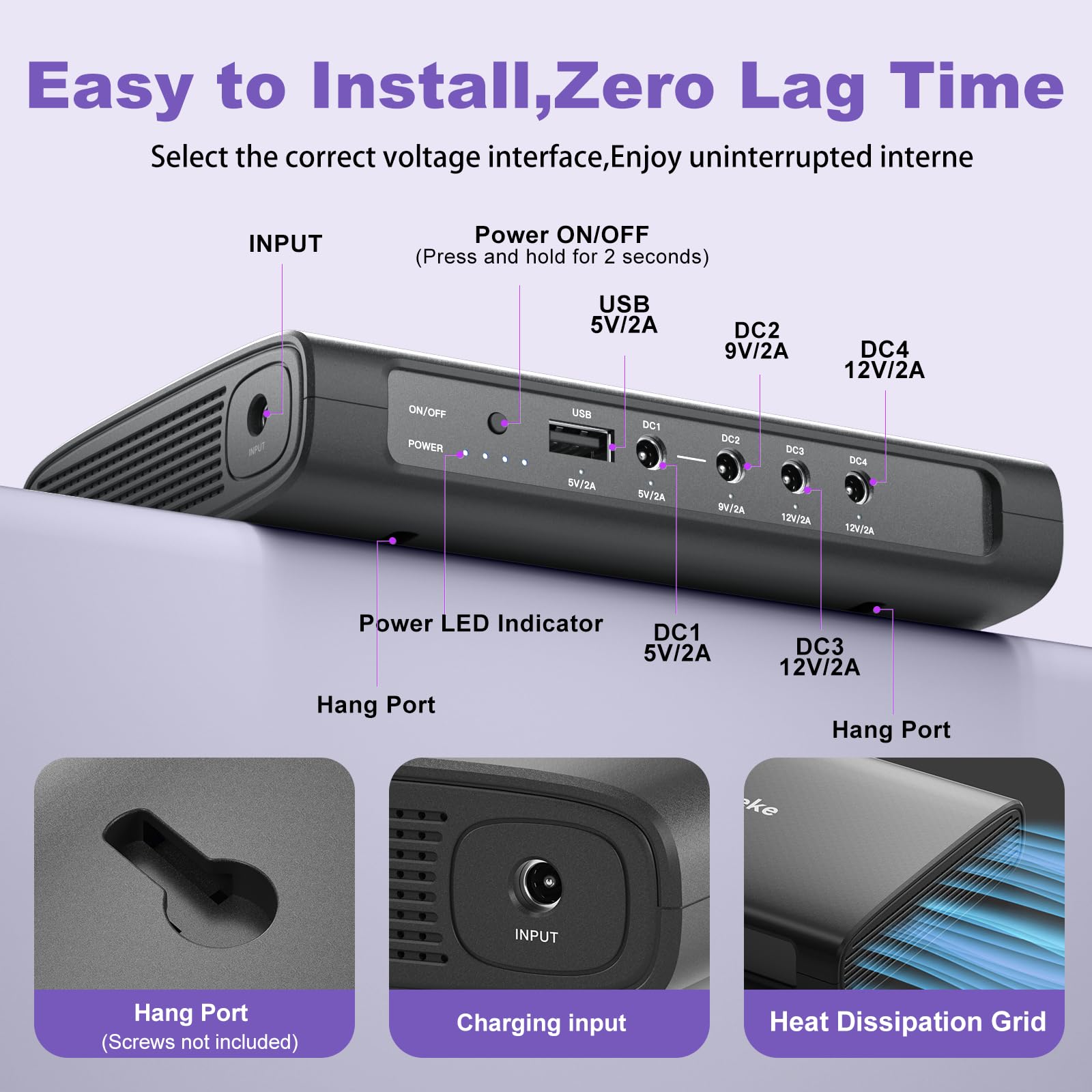 Mini UPS DC con Porta PoE 5v 9v 12v 15v 24v per Router e Modem
