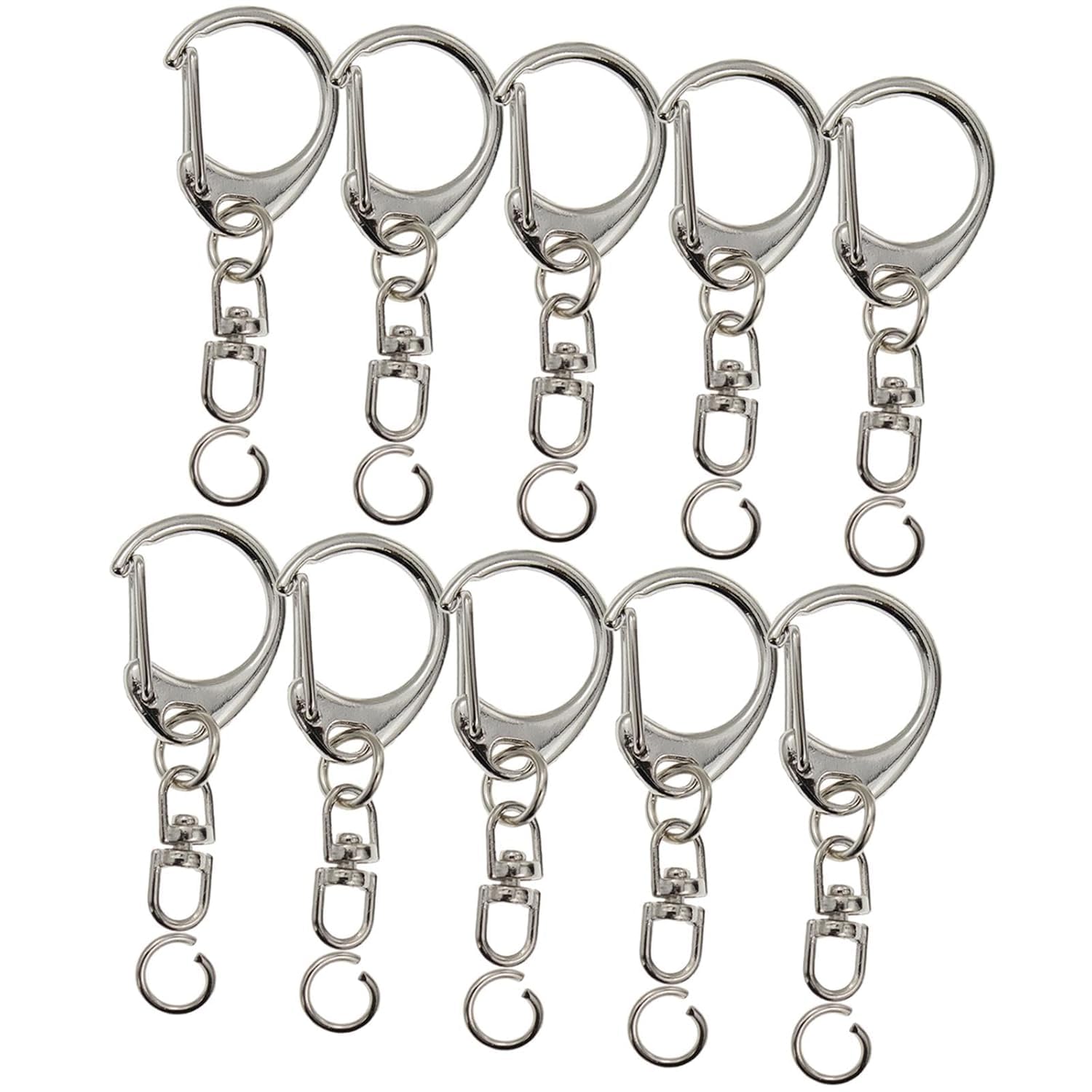 Evaluemart 10 Pcs Key Ring with Chain, Silvery D Swivel Snap Hook Split Keychain Parts, Metal Key Ring Hardware with 8mm Open Jump Ring and Connector, Make Your Own Key Ring-image-34