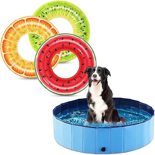 Jasonwell Flotadores inflables plegables para perros y mascotas, 3 unidades, flotadores, tubos de piscina, anillos de natación