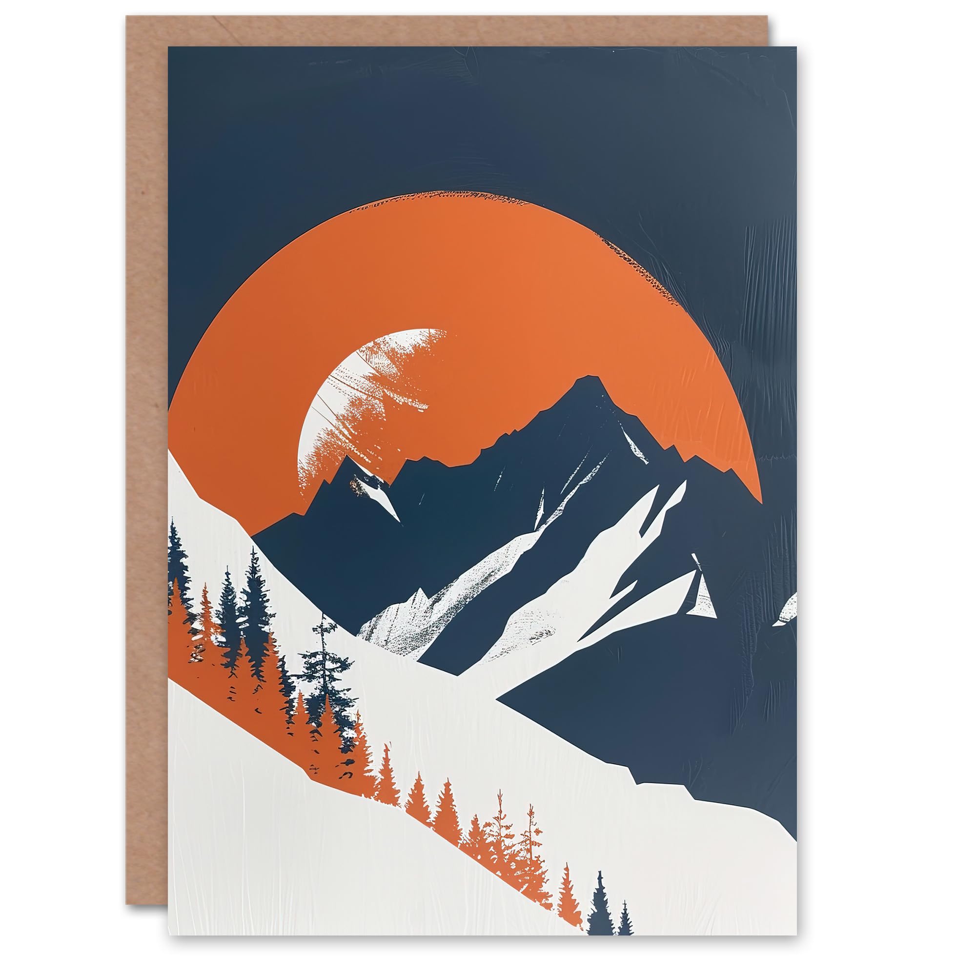 Artery8 Greeting Card Abstract Winter Crescent Moon Mountain Landscape Blank For Him Or Her Art Birthday Card
